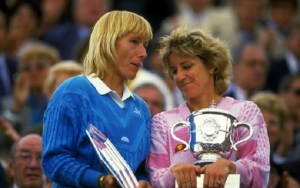 May-Jun 1986: Martina Navratilova (left) of the USA chats with Chris Evert also of the USA as they hold their respective trophies after the Womens Singles final during the French Open at Roland Garros in Paris. Mandatory Credit: Allsport UK /Allsport